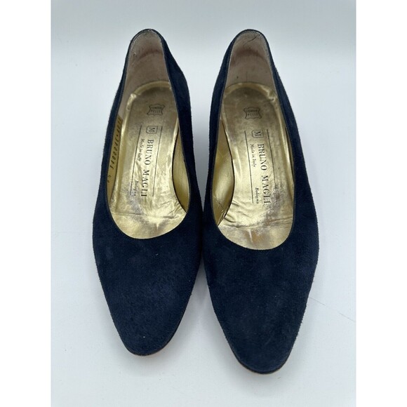 Vintage Italian Bruno Magli Dark Navy Suede Pump 6.5 - Picture 1 of 9